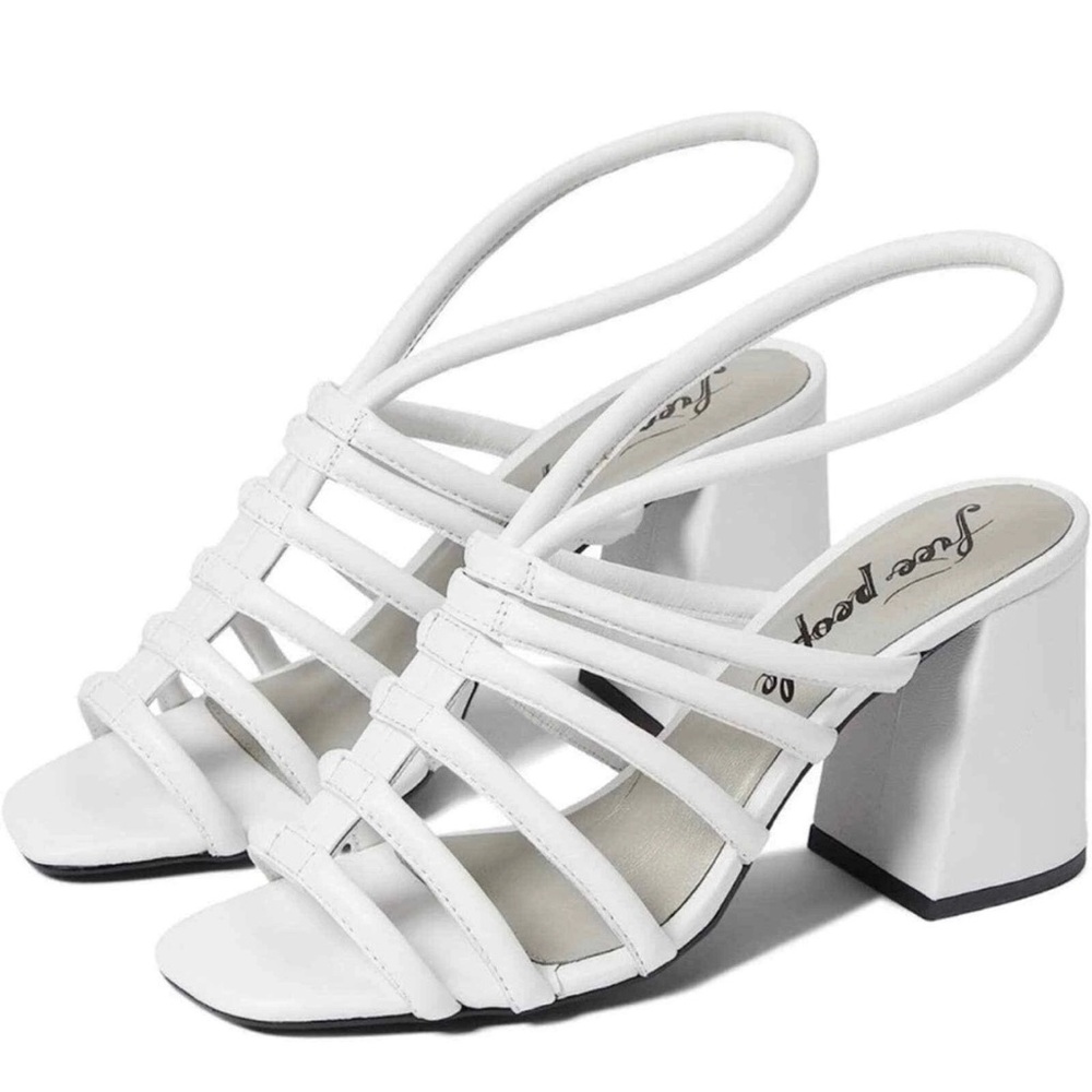 Free People White Strappy block Heels Collection Colette Cinched sandal 8 - Picture 2 of 9